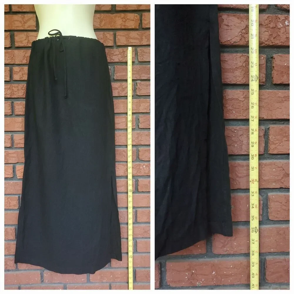 VTG Pencil Skirt Size 4 Black Linen Blend 30" x 36" Long Slit Lagenlook Lagom - Picture 8 of 14
